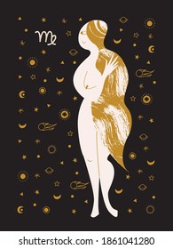 Sign of the zodiac Virgo. Constellation of the Virgo. Vector illustration.