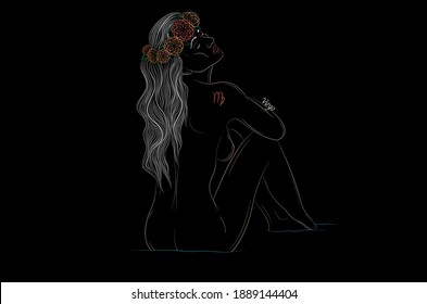 Sign of the Zodiac - Virgo, lineart, black baground