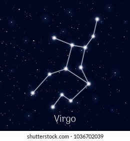 Sign zodiac virgo, night sky background, realistic. Astrological symbol of faithfulness, order and introvertism. Vector illustration of ancient sacral theme