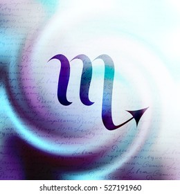 The sign of zodiac Virgo on a white blur background.