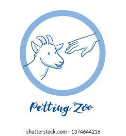 Sign for zoos or parks: petting zoo, petting and feeding the animals is allowed. Hand drawn doodle vector illustration.