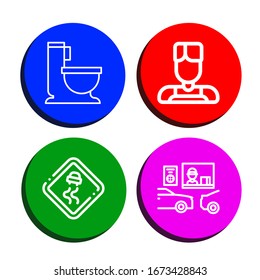 signage icon set. Collection of Wc, Barber, Slippery road, Drive thru icons