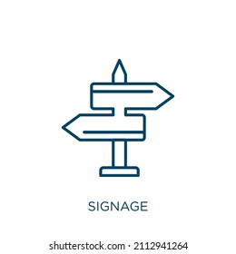 signage icon. Thin linear signage outline icon isolated on white background. Line vector signage sign, symbol for web and mobile