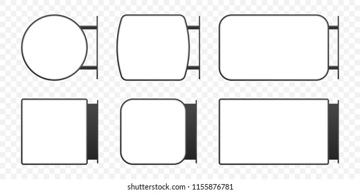 Signage light box signboard. Vector circle or rectangle lightbox sign box mockup set for logo template. Cafe, restaurant outdoor mock up on transparent background
