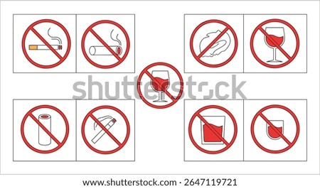 Signage of Multiple Prohibition Icons Representing Restricted Activities and Items for Specific Locations