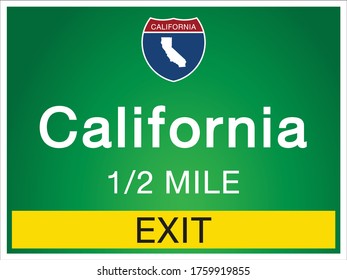 Signage on the highway in american style Providing California state information and maps On the green background of the sign vector art image illustration 