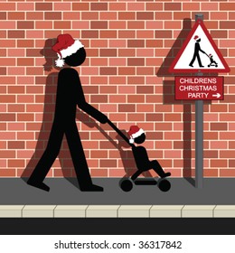 Signage parent and child on way to Christmas Party