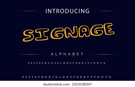 Signage Playful style font design, childish alphabet letters and numbers vector illustration