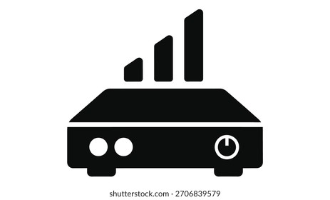 Icono del amplificador de señal que aumenta la intensidad de la señal digital, la conectividad y la ilustración del rendimiento de la red para la tecnología