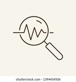 Signal Analysis Line Icon. Magnifying Glass, Graph, Polygraph. Research Concept. Can Be Used For Topics Like Cardiogram, Statistics, Expertise