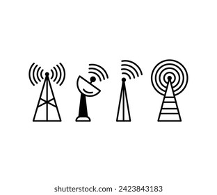 signal antenna communication tower wireless icon vector design black white simple flat illustration collections template