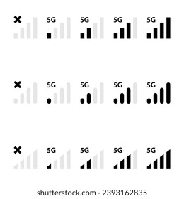 Signal bar icon vector with 5g symbol. Mobile phone network level