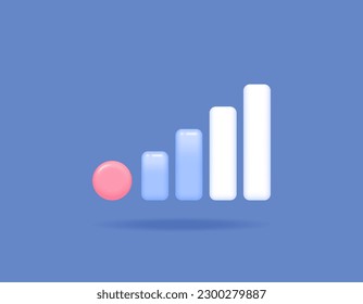 Signalbalken. Signalstärkeindikator. Datenübertragung und -vernetzung. Symbol und Symbol. 3D und realistisches Vektordesign. blauer Hintergrund