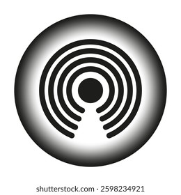 Signal circle icon. Wave pulse symbol. Radar echo image. Vector round illustration.