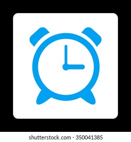Signal Clock vector icon. Style is flat rounded square button, blue and white colors, black background.