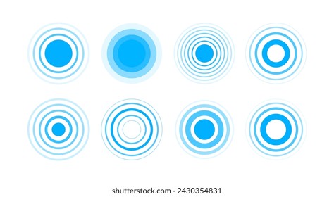 Señale círculos concéntricos. Anillos concéntricos. Tema del epicentro. Señal de estación de radio. Ilustración de vector