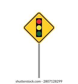 Signal controlled intersection warning sign on metal pole, traffic light symbol vector