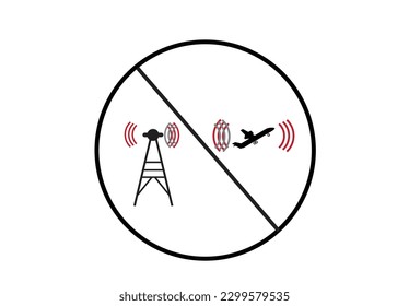 Signal Disruption from tower to plane and vice versa. Editable Clip Art.