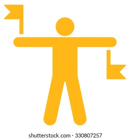 Signal Flags vector icon. Style is flat yellow symbol, rounded angles, white background.