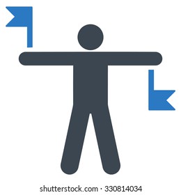 Signal Flags vector icon. Style is flat bicolor smooth blue symbol, rounded angles, white background.