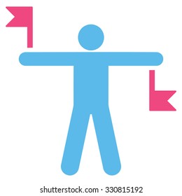 Signal Flags vector icon. Style is flat bicolor pink and blue symbol, rounded angles, white background.