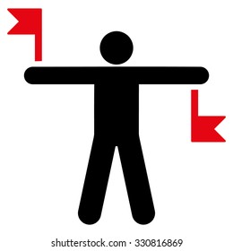 Signal Flags vector icon. Style is flat bicolor intensive red and black symbol, rounded angles, white background.