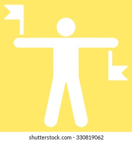 Signal Flags vector icon. Style is flat white symbol, rounded angles, yellow background.