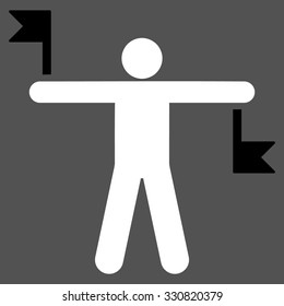 Signal Flags vector icon. Style is flat bicolor black and white symbol, rounded angles, gray background.