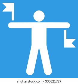 Signal Flags vector icon. Style is flat white symbol, rounded angles, blue background.