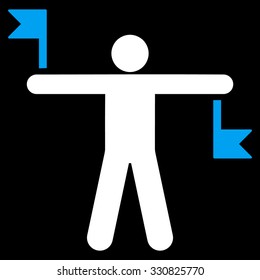 Signal Flags vector icon. Style is flat bicolor blue and white symbol, rounded angles, black background.