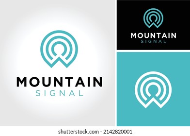 Signal Frequency Wi Fi Connection Internet Network With Mountain Top Peak Logo Design