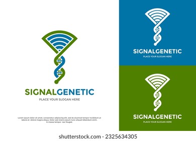 Plantilla del logotipo del vector genético de la señal. Este diseño utiliza el símbolo dna y wifi