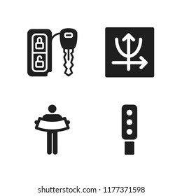 signal icon. 4 signal vector icons set. sign, car key and parabolic icons for web and design about signal theme