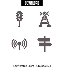 signal icon. 4 signal vector set. traffic light, two opposite arrows signal and antenna icons for web and design about signal theme