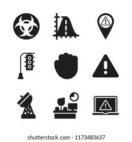 signal icon. 9 signal vector icons set. traffic light, half time work and warning sign pin icons for web and design about signal theme