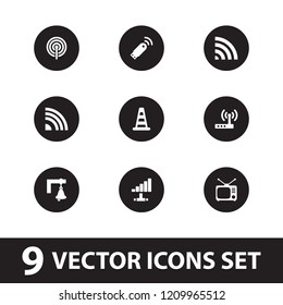 Signal icon. collection of 9 signal filled icons such as cone barrier, tv, wi-fi, router. editable signal icons for web and mobile.