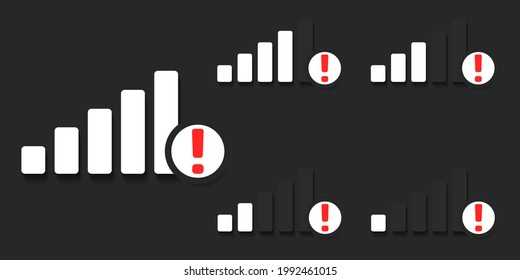 Signal Icon With Exclamation. Error Connection. Weak Signal, Lost. Bad Connection Problem Sign Symbol Concept. Illustration Vector