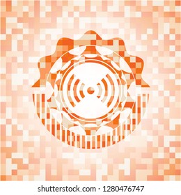 signal icon inside abstract orange mosaic emblem with background
