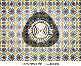 signal icon inside arabesque badge. arabic decoration.