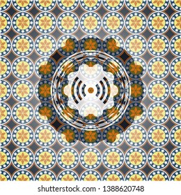 signal icon inside arabesque emblem background. arabic decoration.