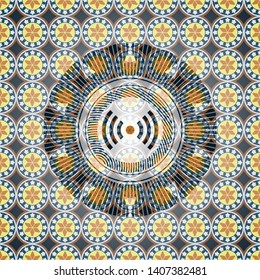 signal icon inside arabesque style emblem. arabic decoration.