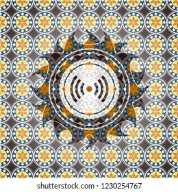 signal icon inside arabic emblem. Arabesque decoration.