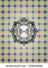 signal icon inside arabic emblem. Arabesque decoration.