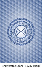 signal icon inside blue hexagon badge.