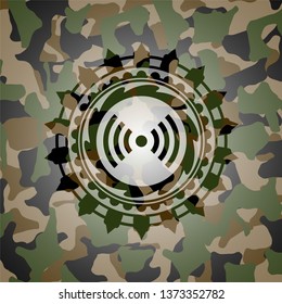 signal icon inside camouflaged emblem