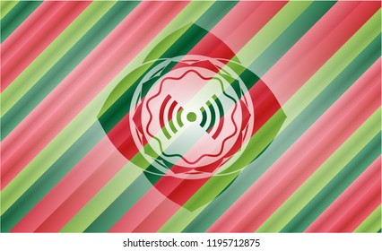 signal icon inside christmas badge background.
