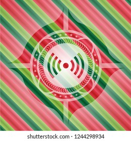 signal icon inside christmas colors style emblem.