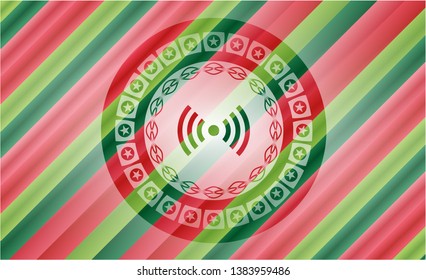 signal icon inside christmas colors style badge.