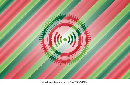 signal icon inside christmas colors emblem.
