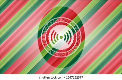 signal icon inside christmas style emblem.